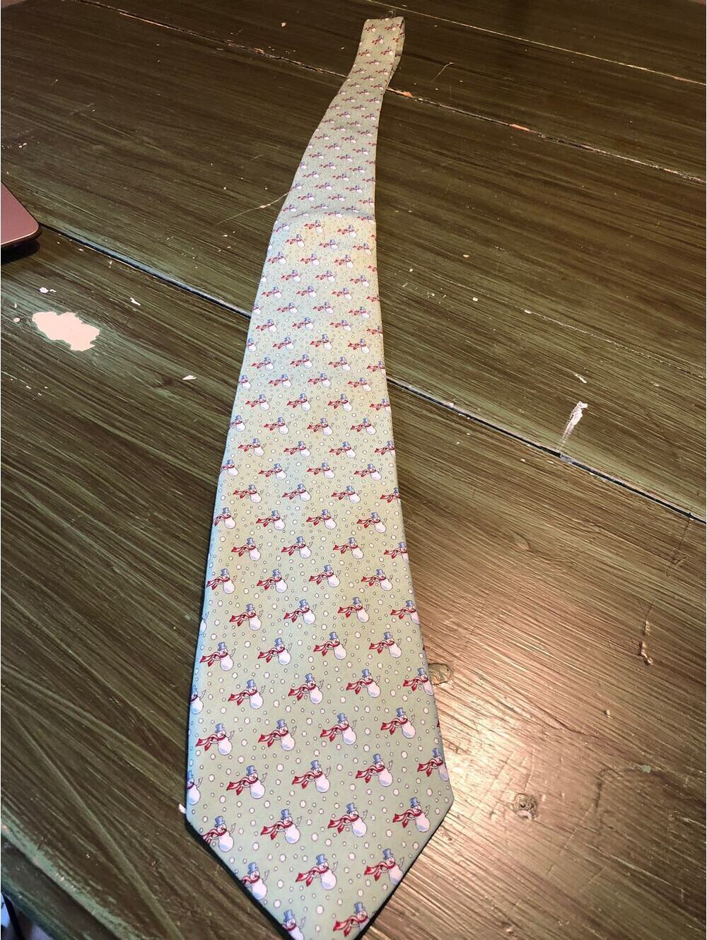 Vineyard Vines NWOT Martha's Vineyard Green 100% Silk Snowmen Necktie